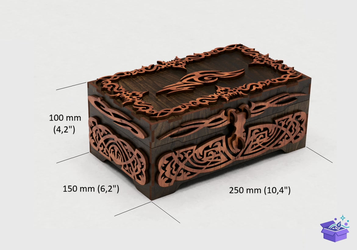 Lazer Kesim Casket Ornate Memory Kutu - Lazer Kesim ve Çizim Dosyası (SVG, DXF, EPS, PNG) - detaylı önizleme 2