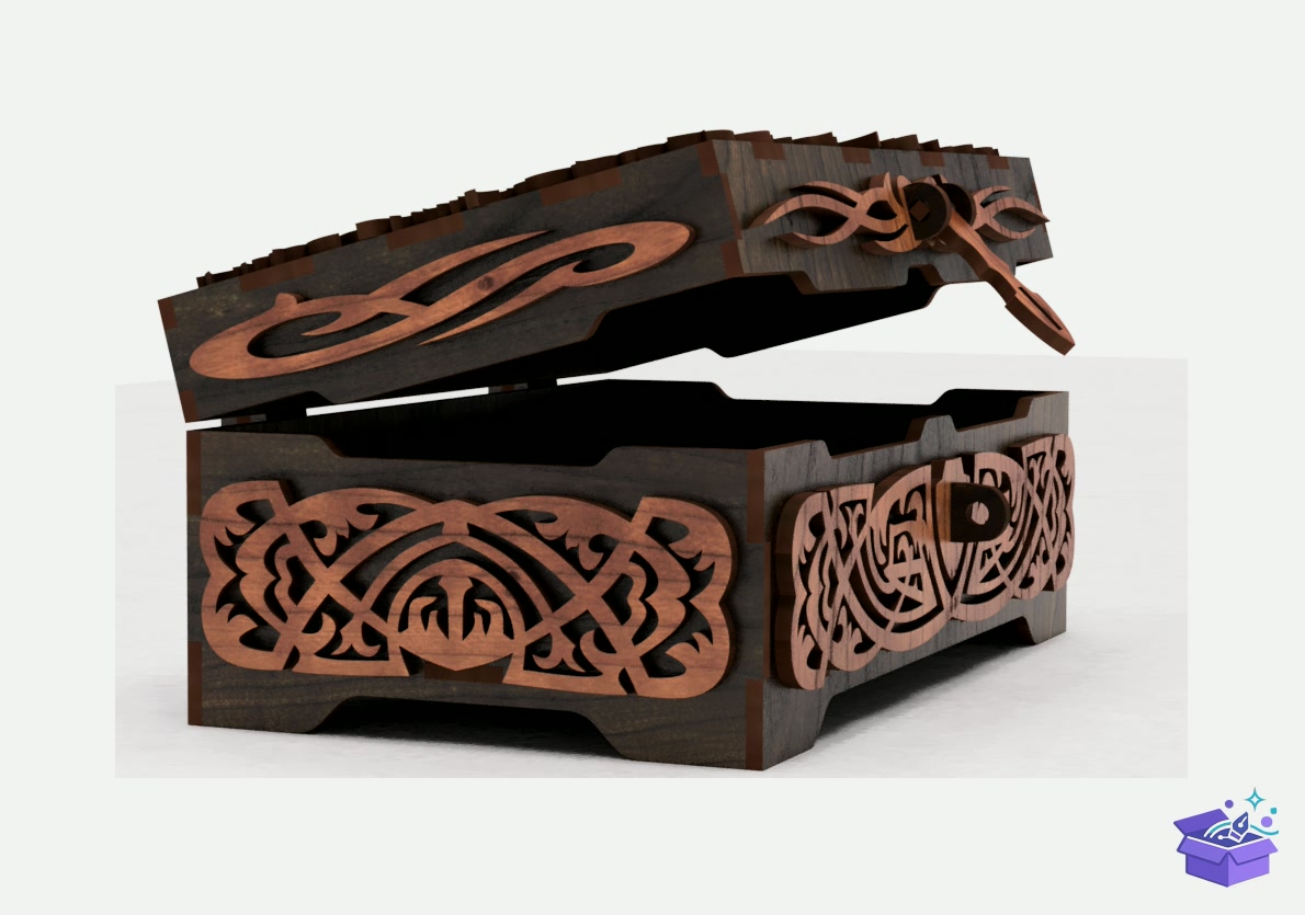 Lazer Kesim Casket Ornate Memory Kutu - Lazer Kesim ve Çizim Dosyası (SVG, DXF, EPS, PNG) - detaylı önizleme 3