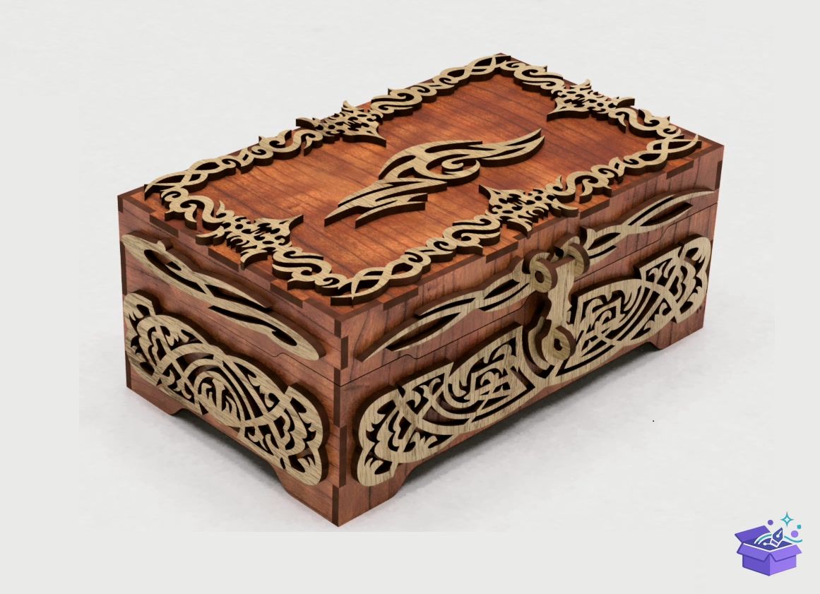 Lazer Kesim Casket Ornate Memory Kutu - Lazer Kesim ve Çizim Dosyası (SVG, DXF, EPS, PNG) - detaylı önizleme 5