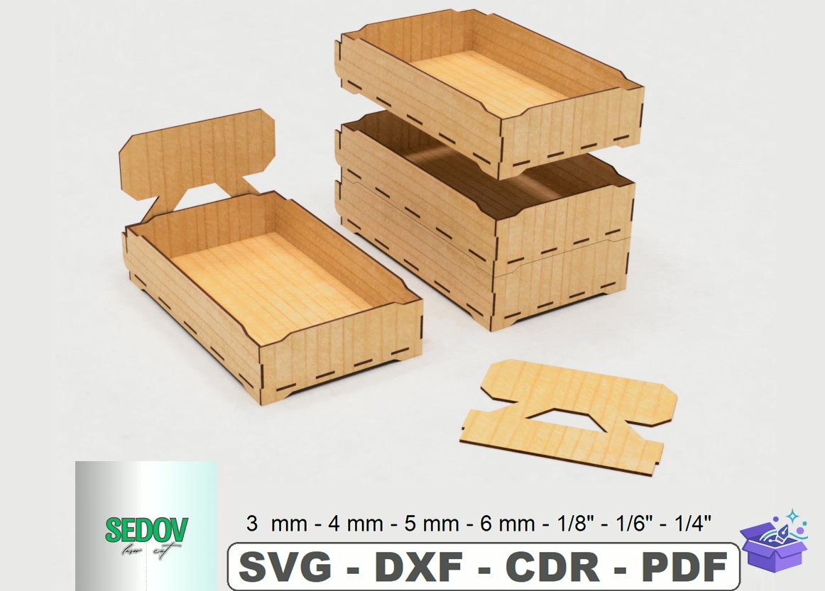 Stackable Sales Tray Laser - Lazer Kesim ve Çizim Dosyası (SVG, DXF, EPS, PNG) - detaylı önizleme 6