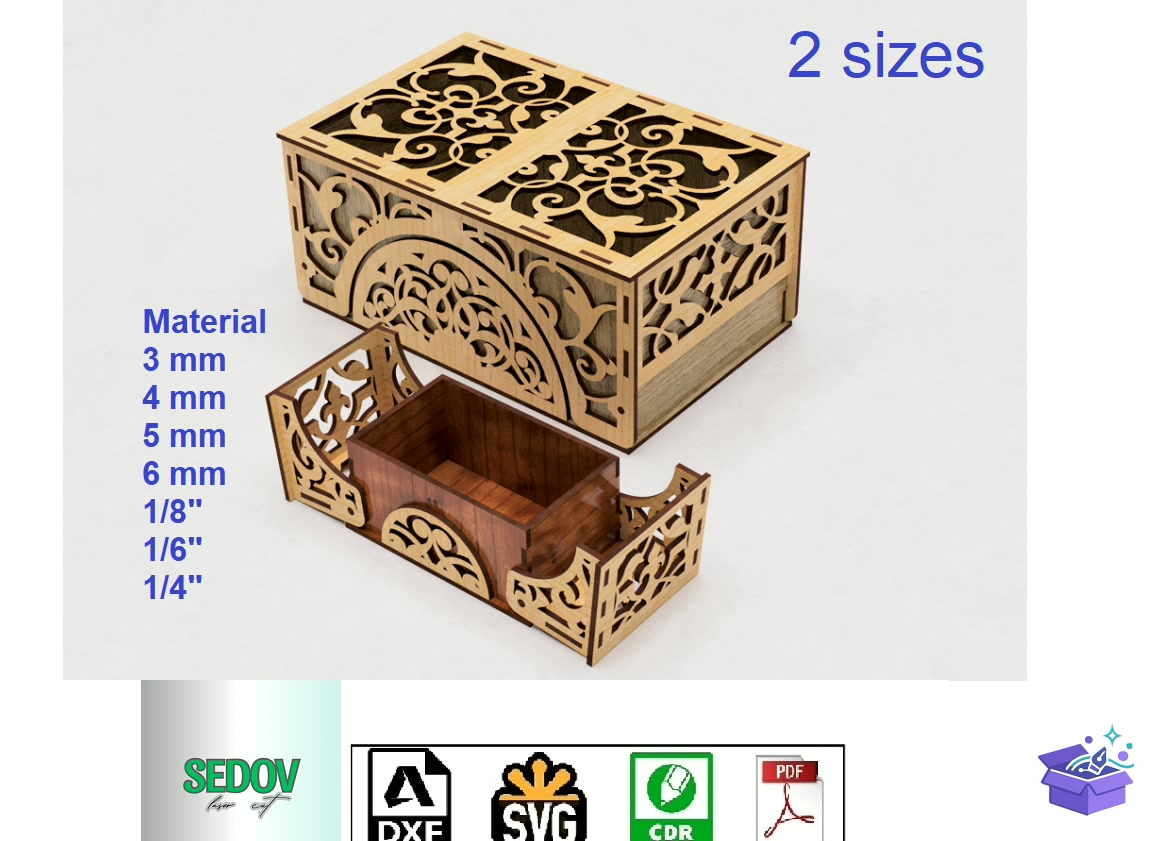 Lazer Kesim Gift Kutu 2 Sizes - Lazer Kesim ve Çizim Dosyası (SVG, DXF, EPS, PNG) - Lazer Kesim Dosyaları İndir (DXF, SVG, EPS)