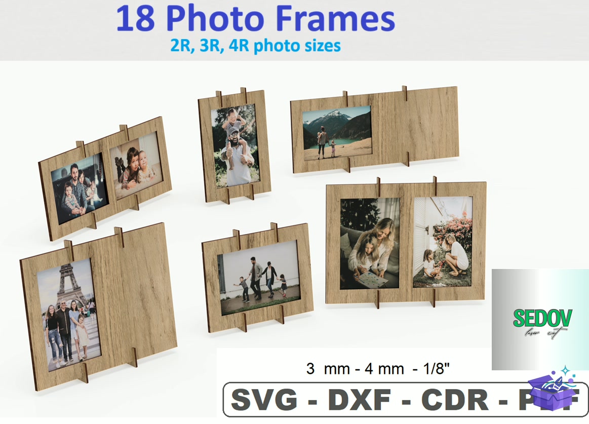 Lazer Kesim Photo Çerçeve Of 6 Çerçeve - Lazer Kesim ve Çizim Dosyası (SVG, DXF, EPS, PNG) - detaylı önizleme 4
