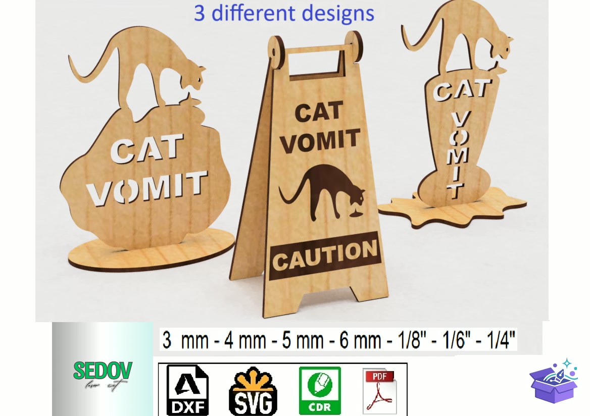Lazer Kesim Kedi Vomit Tabela Levha - Lazer Kesim ve Çizim Dosyası (SVG, DXF, EPS, PNG) - Lazer Kesim Dosyaları İndir (DXF, SVG, EPS)