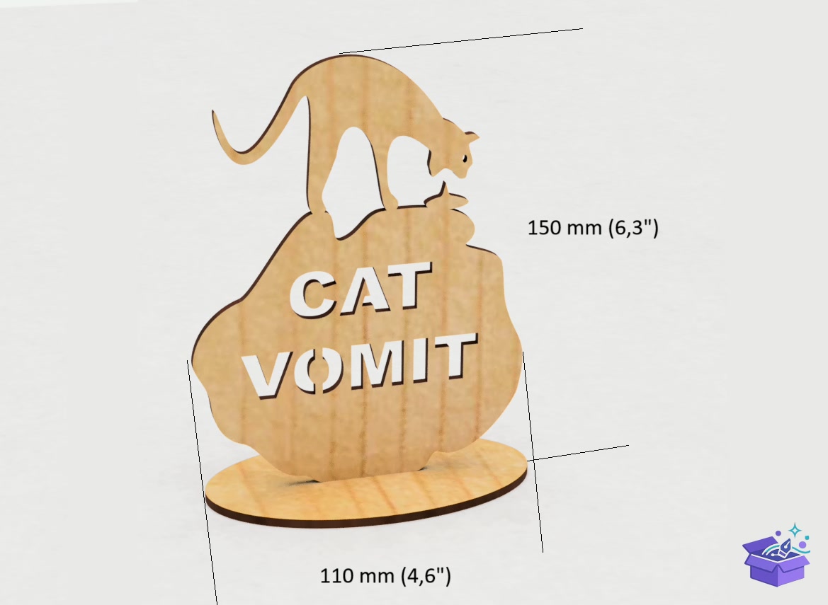Lazer Kesim Kedi Vomit Tabela Levha - Lazer Kesim ve Çizim Dosyası (SVG, DXF, EPS, PNG) - detaylı önizleme 3