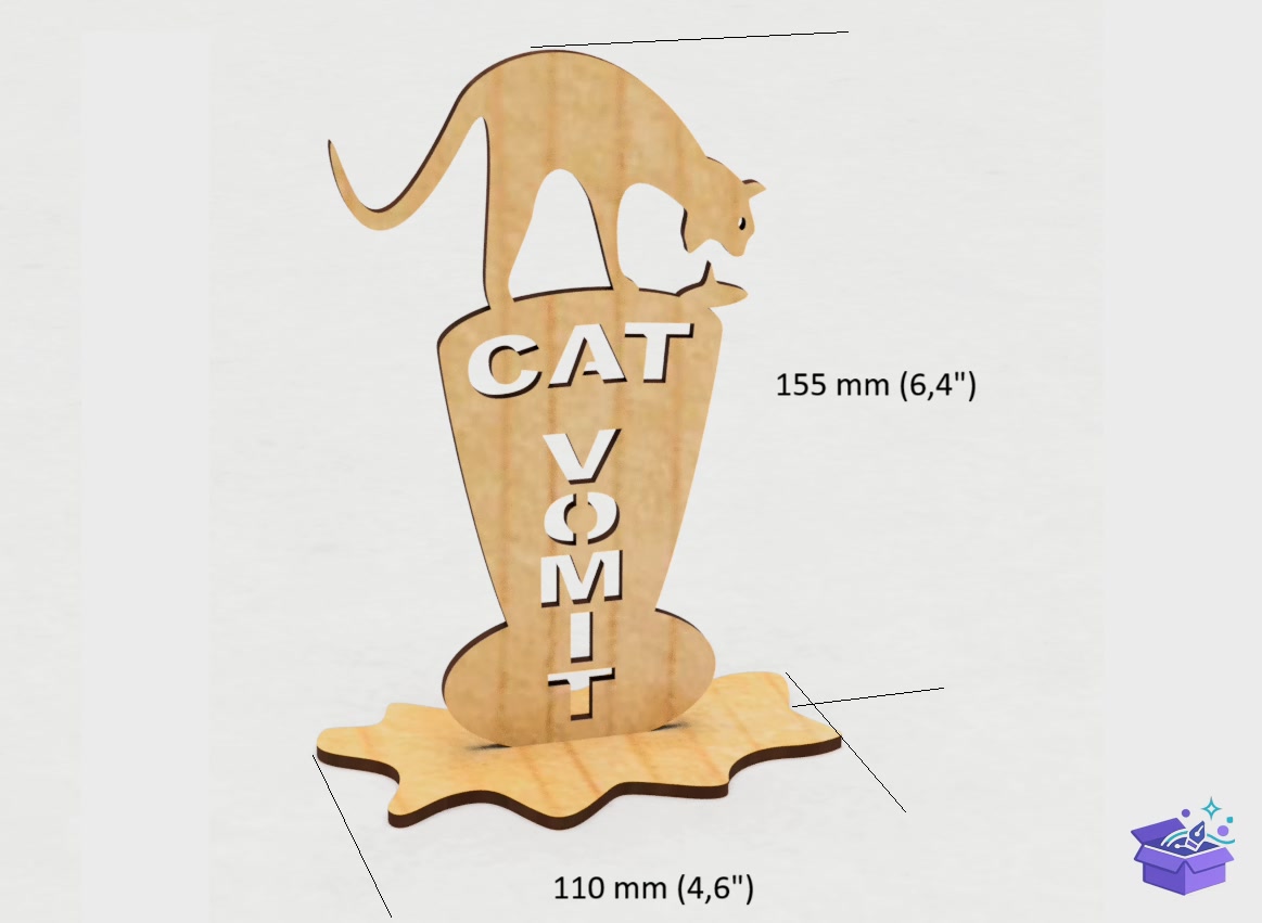 Lazer Kesim Kedi Vomit Tabela Levha - Lazer Kesim ve Çizim Dosyası (SVG, DXF, EPS, PNG) - detaylı önizleme 4