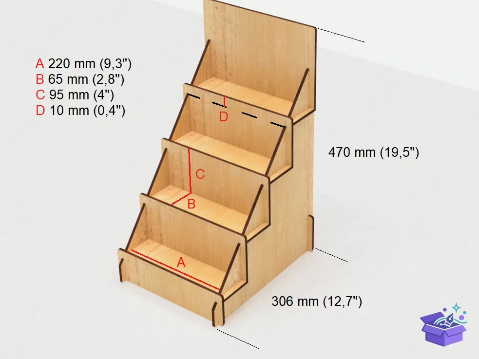 Retail Counter Display Stand Lazer Kesim - Lazer Kesim ve Çizim Dosyası (SVG, DXF, EPS, PNG) - detaylı önizleme 3