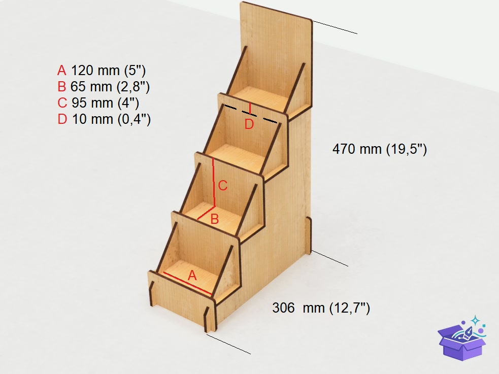 Retail Counter Display Stand Lazer Kesim - Lazer Kesim ve Çizim Dosyası (SVG, DXF, EPS, PNG) - detaylı önizleme 4