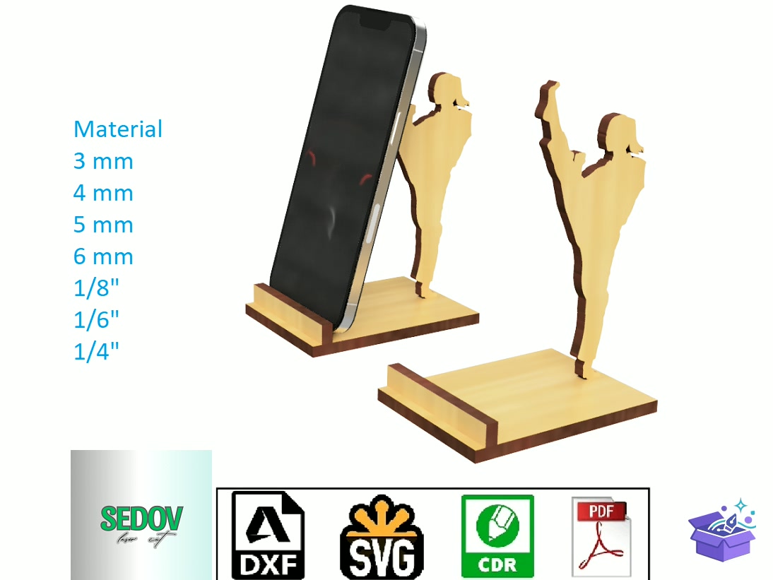 Lazer Kesim Karate Pose Telefon Standı - Lazer Kesim ve Çizim Dosyası (SVG, DXF, EPS, PNG) - Lazer Kesim Dosyaları İndir (DXF, SVG, CDR)