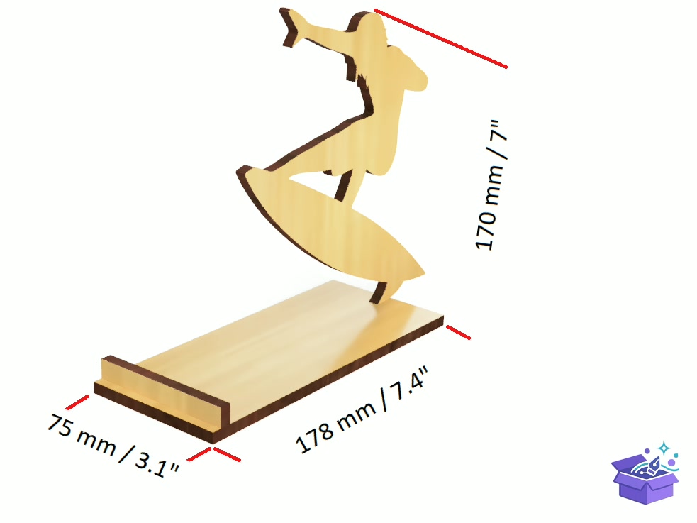 Convenient Surfing Telefon Standı - Lazer Kesim ve Çizim Dosyası (SVG, DXF, EPS, PNG) - detaylı önizleme 2