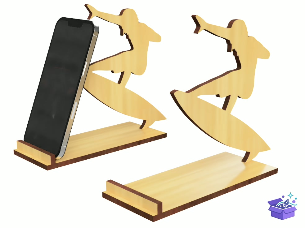 Convenient Surfing Telefon Standı - Lazer Kesim ve Çizim Dosyası (SVG, DXF, EPS, PNG) - detaylı önizleme 3