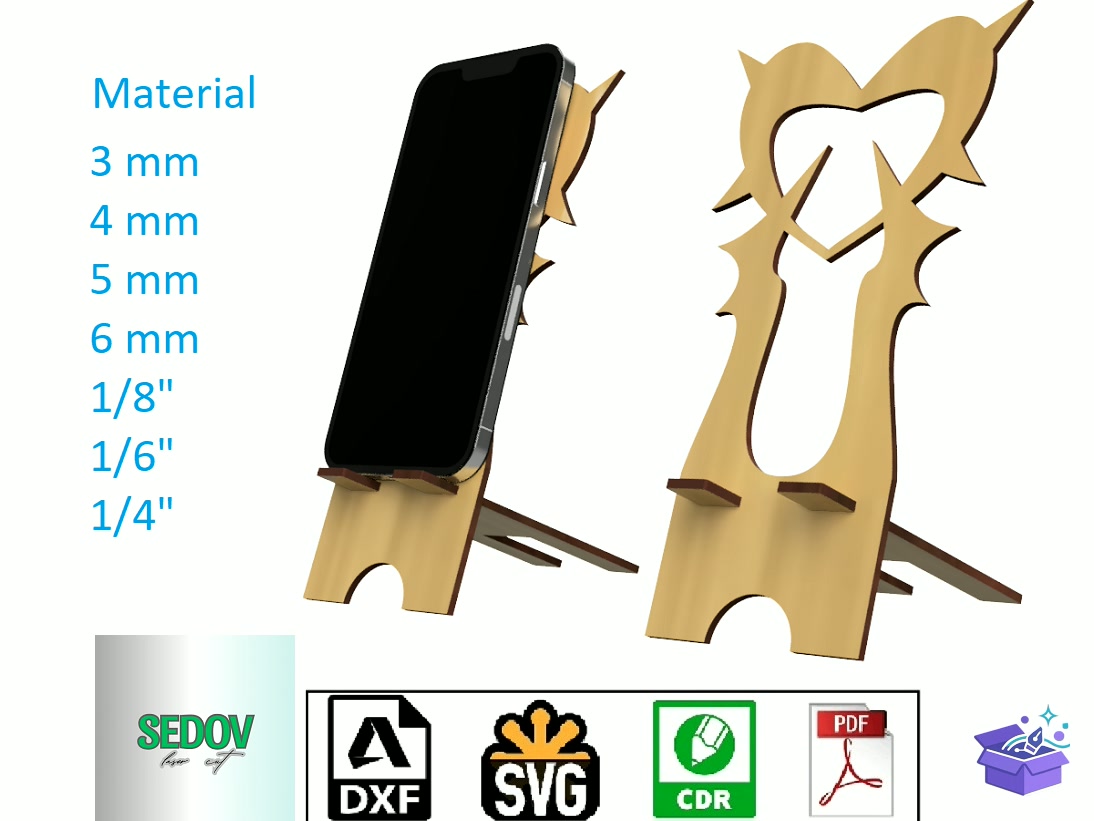 Lazer Kesim Telefon Standı Prickly Kalp Temalı - Lazer Kesim ve Çizim Dosyası (SVG, DXF, EPS, PNG) - Lazer Kesim Dosyaları İndir (DXF, SVG, CDR)