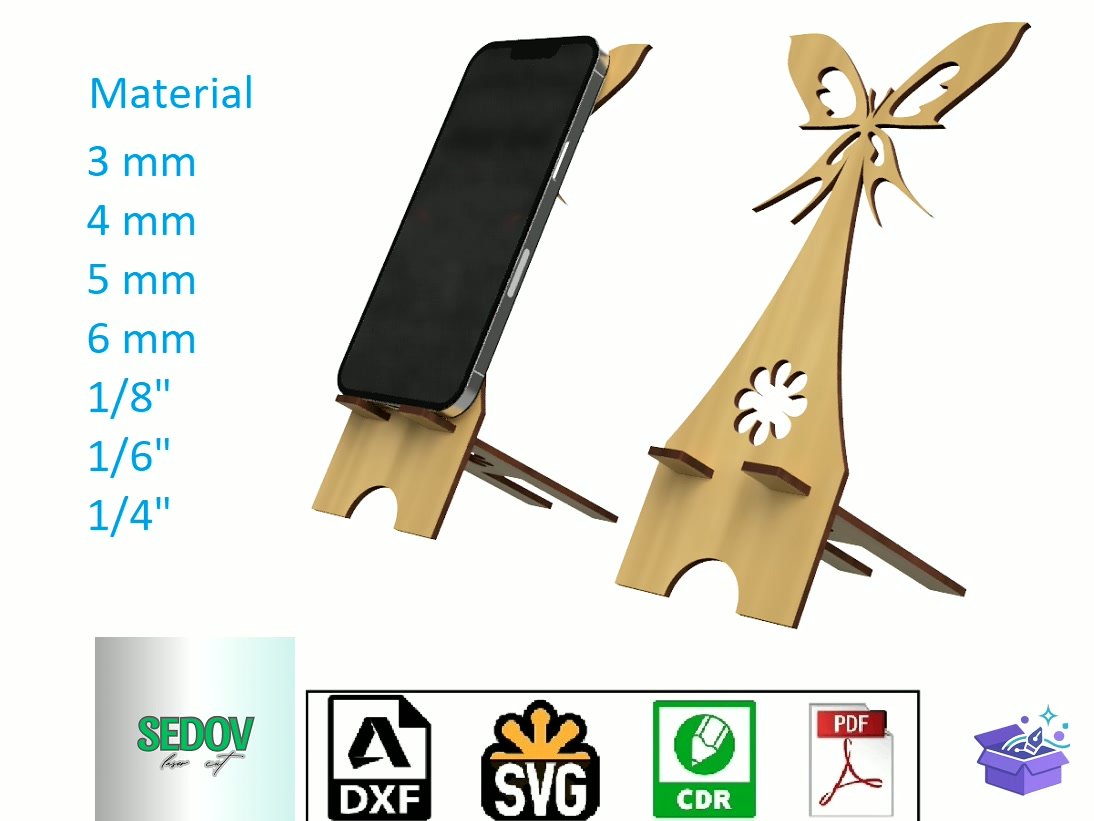 Lazer Kesim Telefon Standı With Kelebek - Lazer Kesim ve Çizim Dosyası (SVG, DXF, EPS, PNG) - Lazer Kesim Dosyaları İndir (DXF, SVG, EPS)