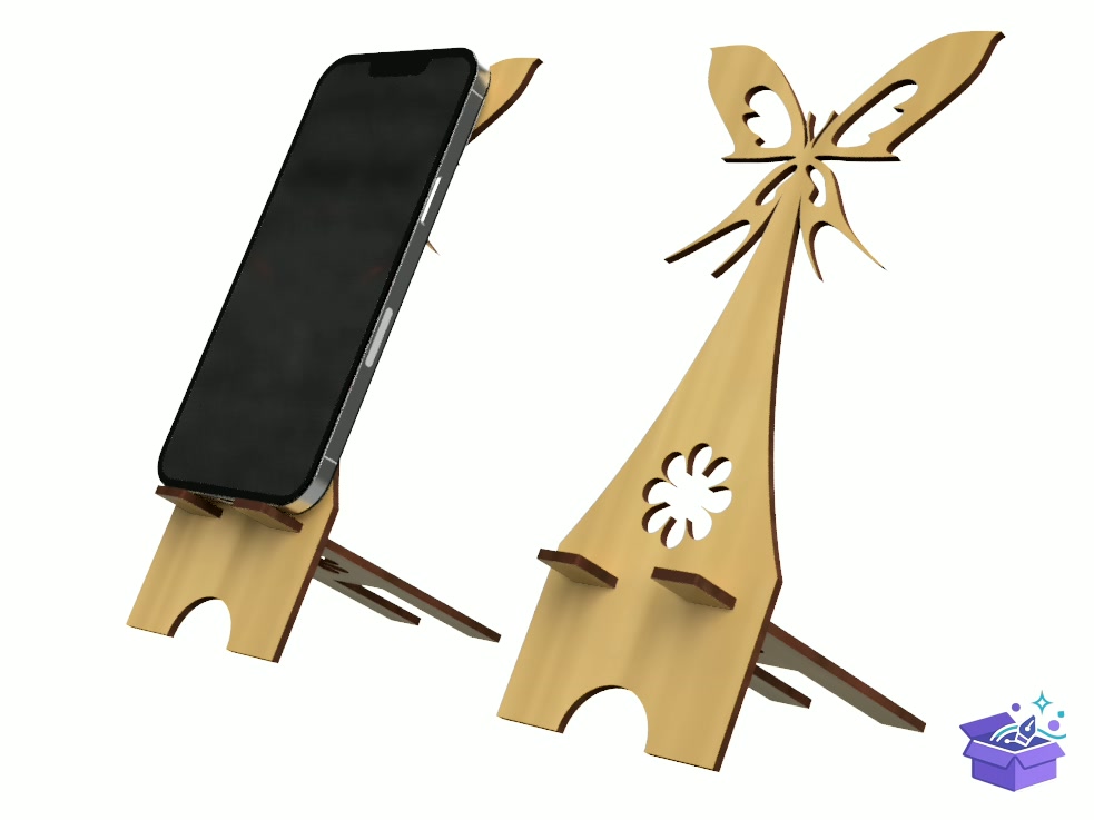 Lazer Kesim Telefon Standı With Kelebek - Lazer Kesim ve Çizim Dosyası (SVG, DXF, EPS, PNG) - detaylı önizleme 2