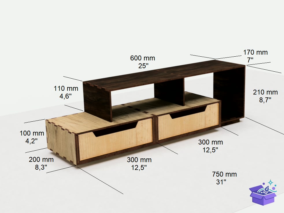 Duvar Rafı With Drawers For Desktop Lazer Kesim - Lazer Kesim ve Çizim Dosyası (SVG, DXF, EPS, PNG) - detaylı önizleme 2
