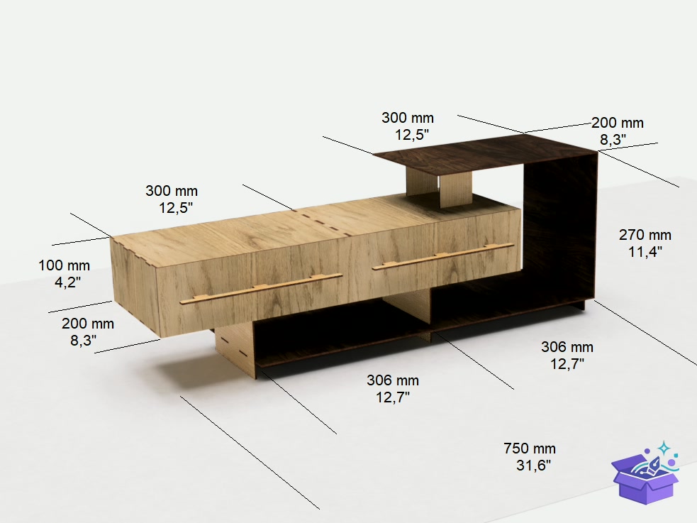 Table Duvar Rafı With Drawers Lazer Kesim - Lazer Kesim ve Çizim Dosyası (SVG, DXF, EPS, PNG) - detaylı önizleme 2