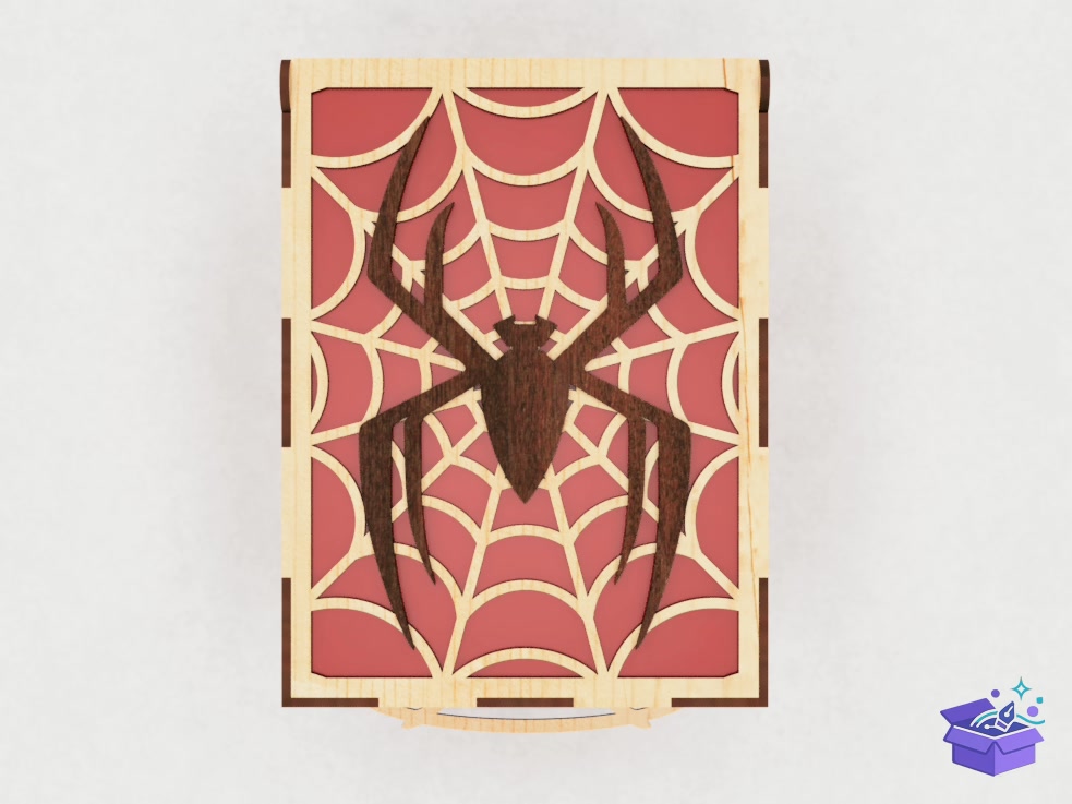 Lazer Kesim Kutu With Webs And a Spider - Lazer Kesim ve Çizim Dosyası (SVG, DXF, EPS, PNG) - detaylı önizleme 3
