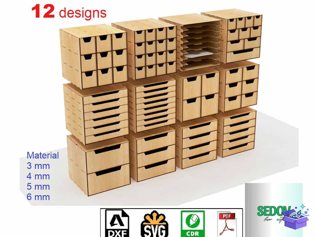 Lazer Kesim Of 12 Organizers - Lazer Kesim ve Çizim Dosyası (SVG, DXF, EPS, PNG) - Lazer Kesim Dosyaları İndir (DXF, SVG, CDR)