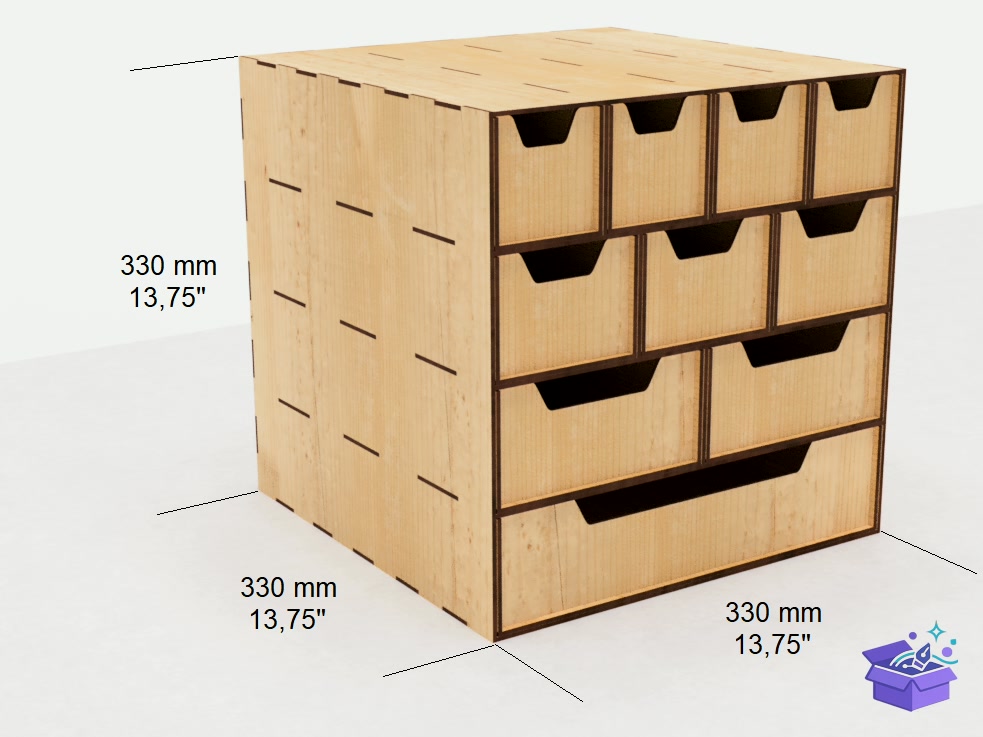 Lazer Kesim Organizer Kutu Of 10 Drawers - Lazer Kesim ve Çizim Dosyası (SVG, DXF, EPS, PNG) - detaylı önizleme 2
