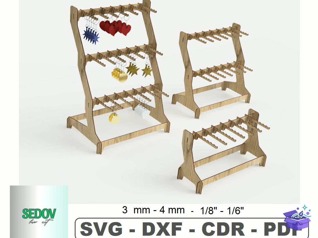 Anahtarlık Display Stand Lazer Kesim 3 Size - Lazer Kesim ve Çizim Dosyası (SVG, DXF, EPS, PNG) - Lazer Kesim Dosyaları İndir (DXF, SVG, AI)