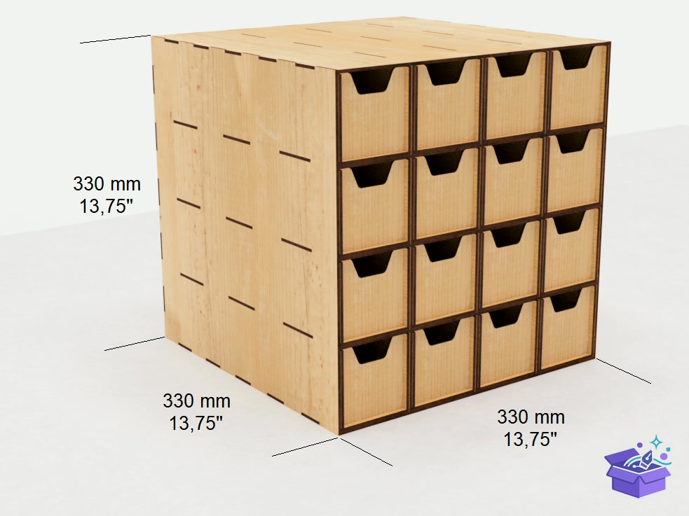 Lazer Kesim Organizer With 16 Drawers - Lazer Kesim ve Çizim Dosyası (SVG, DXF, EPS, PNG) - detaylı önizleme 2
