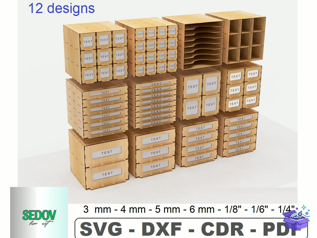 Of 12 Chest Of Drawers Lazer Kesim - Lazer Kesim ve Çizim Dosyası (SVG, DXF, EPS, PNG) - Lazer Kesim Dosyaları İndir (DXF, SVG, EPS)
