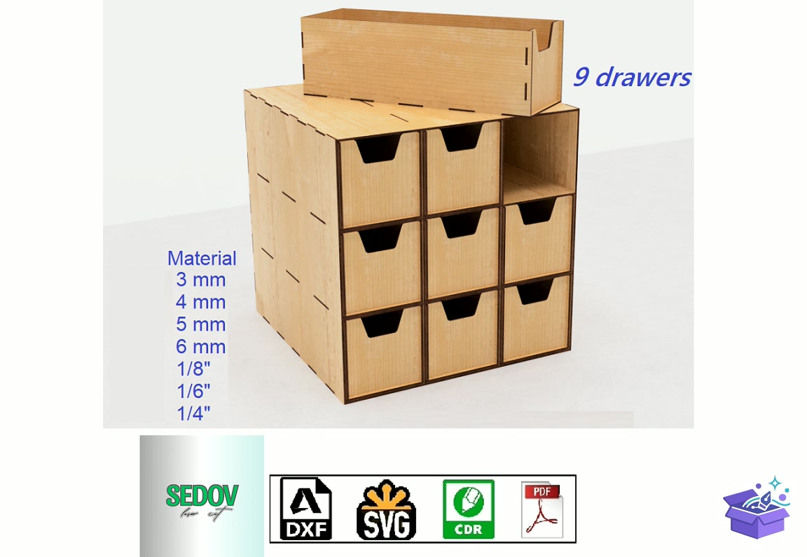 Lazer Kesim Desk Kutu Of 6 Drawers - Lazer Kesim ve Çizim Dosyası (SVG, DXF, EPS, PNG) - Lazer Kesim Dosyaları İndir (DXF, SVG, EPS)
