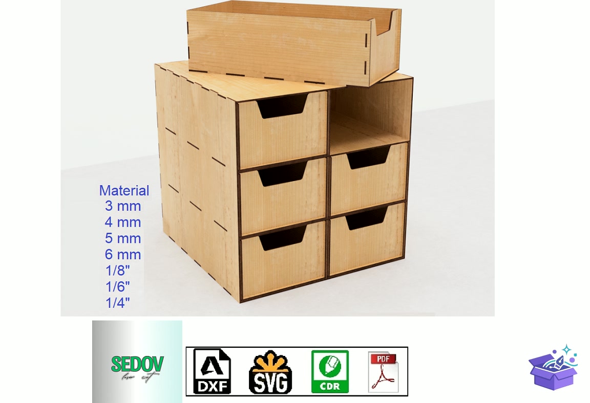 Lazer Kesim Chest 6 Drawers İn Two Rows - Lazer Kesim ve Çizim Dosyası (SVG, DXF, EPS, PNG) - Lazer Kesim Dosyaları İndir (DXF, SVG, EPS)