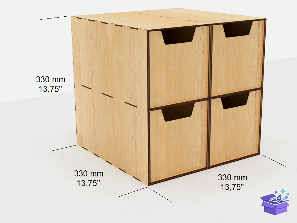 Laser Kutu With 4 Drawers - Lazer Kesim ve Çizim Dosyası (SVG, DXF, EPS, PNG) - detaylı önizleme 2