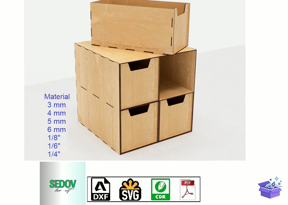 Laser Kutu With 4 Drawers - Lazer Kesim ve Çizim Dosyası (SVG, DXF, EPS, PNG) - detaylı önizleme 6