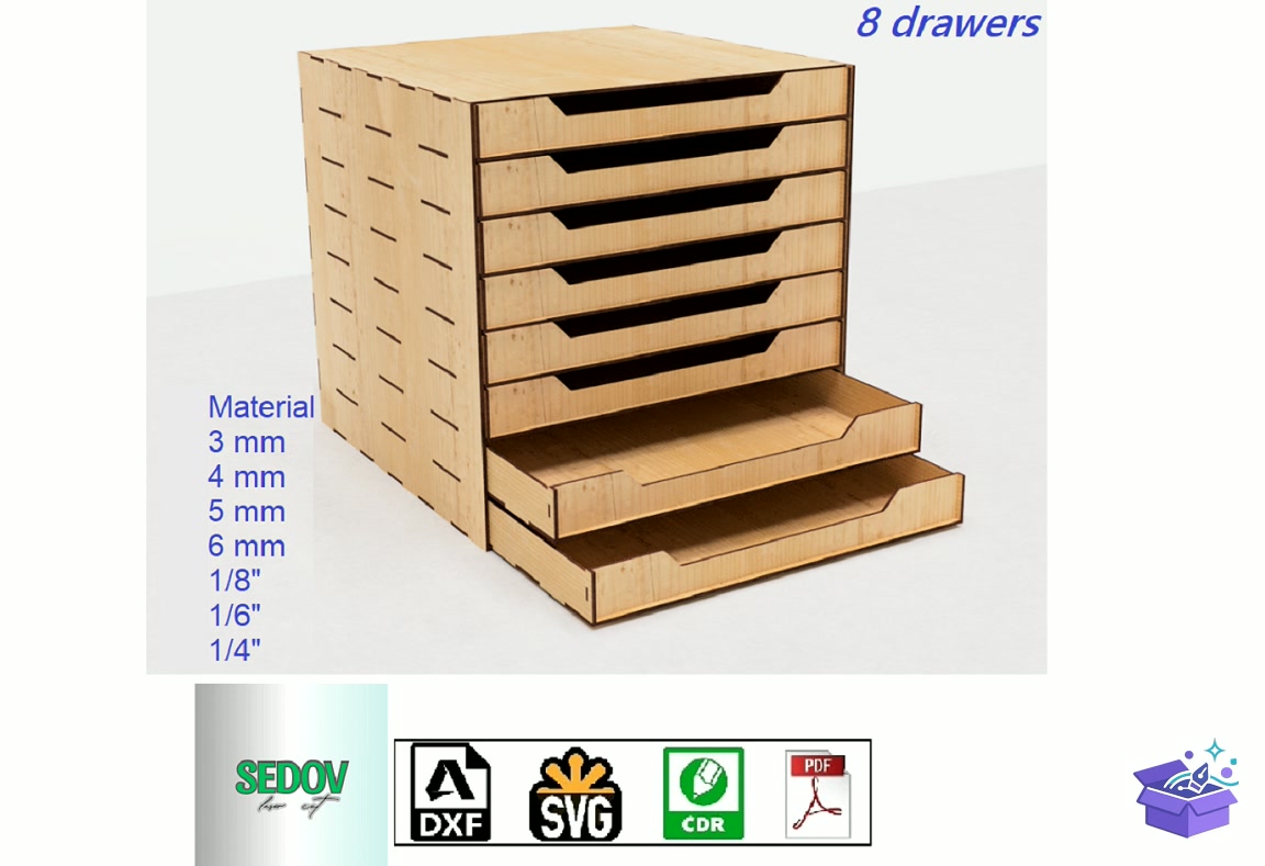Lazer Kesim Office Organizer With 8 Drawer - Lazer Kesim ve Çizim Dosyası (SVG, DXF, EPS, PNG) - Lazer Kesim Dosyaları İndir (DXF, SVG, EPS)