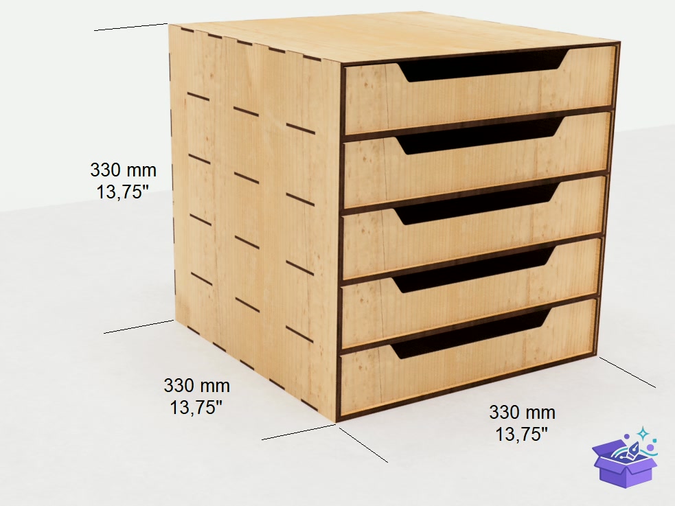 Lazer Kesim Kutu With 5 Drawers - Lazer Kesim ve Çizim Dosyası (SVG, DXF, EPS, PNG) - detaylı önizleme 2