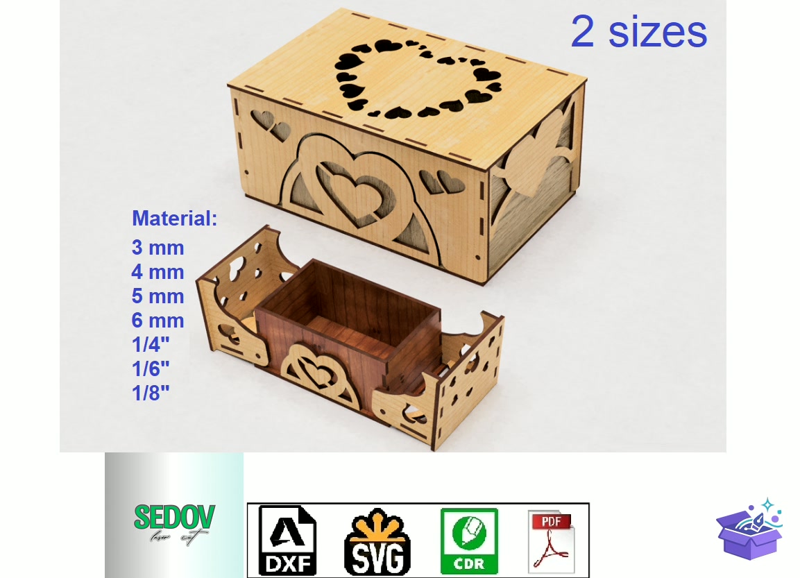 Lazer Kesim Gift Kutu With Kalp Temalı 2 Size - Lazer Kesim ve Çizim Dosyası (SVG, DXF, EPS, PNG) - Lazer Kesim Dosyaları İndir (DXF, SVG, EPS)