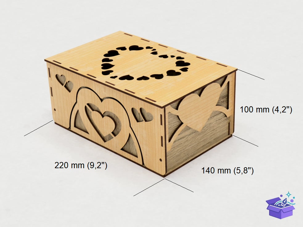 Lazer Kesim Gift Kutu With Kalp Temalı 2 Size - Lazer Kesim ve Çizim Dosyası (SVG, DXF, EPS, PNG) - detaylı önizleme 2