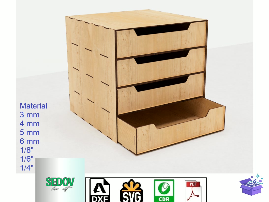Lazer Kesim Organizer With 4 Drawers - Lazer Kesim ve Çizim Dosyası (SVG, DXF, EPS, PNG) - Lazer Kesim Dosyaları İndir (DXF, SVG, EPS)