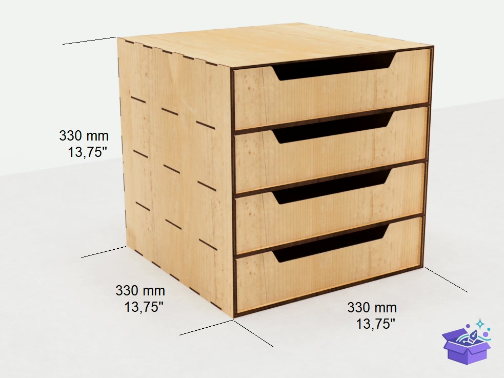 Lazer Kesim Organizer With 4 Drawers - Lazer Kesim ve Çizim Dosyası (SVG, DXF, EPS, PNG) - detaylı önizleme 2