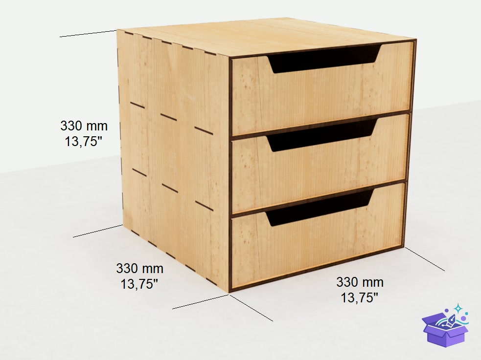Lazer Kesim Storage Kutu With 3 Drawers - Lazer Kesim ve Çizim Dosyası (SVG, DXF, EPS, PNG) - detaylı önizleme 2