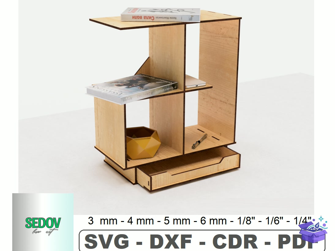 Table Bookshelf With Drawer Lazer Kesim - Lazer Kesim ve Çizim Dosyası (SVG, DXF, EPS, PNG) - Lazer Kesim Dosyaları İndir (DXF, SVG, EPS)