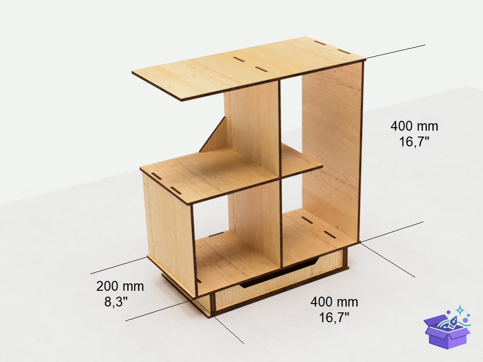 Table Bookshelf With Drawer Lazer Kesim - Lazer Kesim ve Çizim Dosyası (SVG, DXF, EPS, PNG) - detaylı önizleme 2