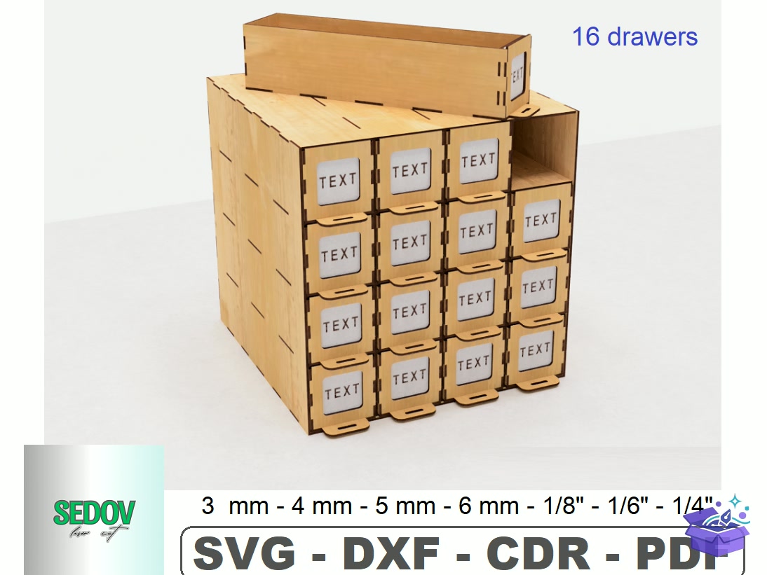 Organizer 16 Drawers Lazer Kesim - Lazer Kesim ve Çizim Dosyası (SVG, DXF, EPS, PNG) - Lazer Kesim Dosyaları İndir (DXF, SVG, CDR)