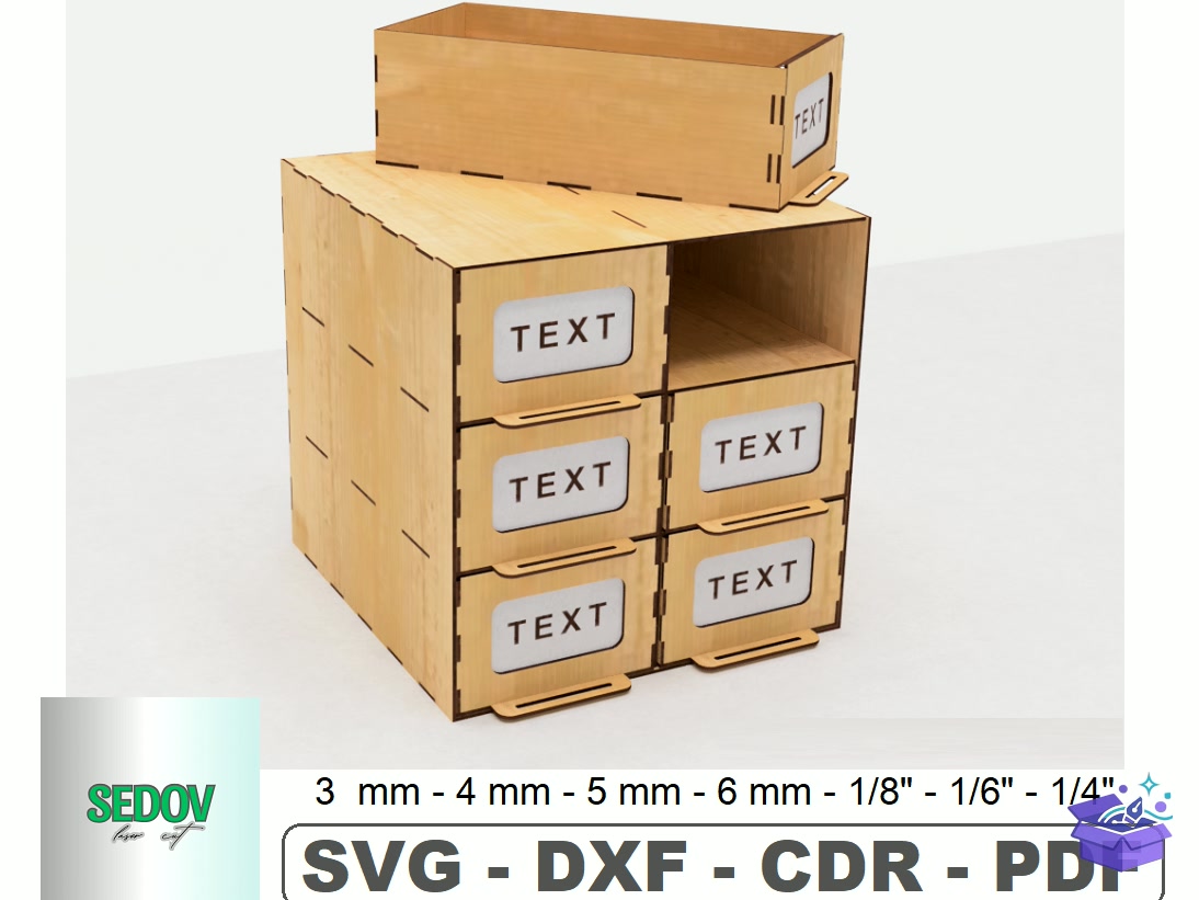 Organizer 6 Drawers Lazer Kesim - Lazer Kesim ve Çizim Dosyası (SVG, DXF, EPS, PNG) - Lazer Kesim Dosyaları İndir (DXF, SVG, EPS)