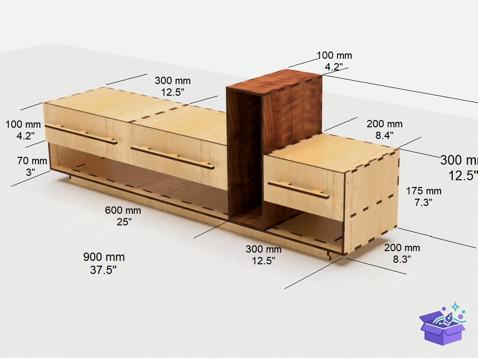 Deskshelf With Drawers Laser - Lazer Kesim ve Çizim Dosyası (SVG, DXF, EPS, PNG) - detaylı önizleme 2