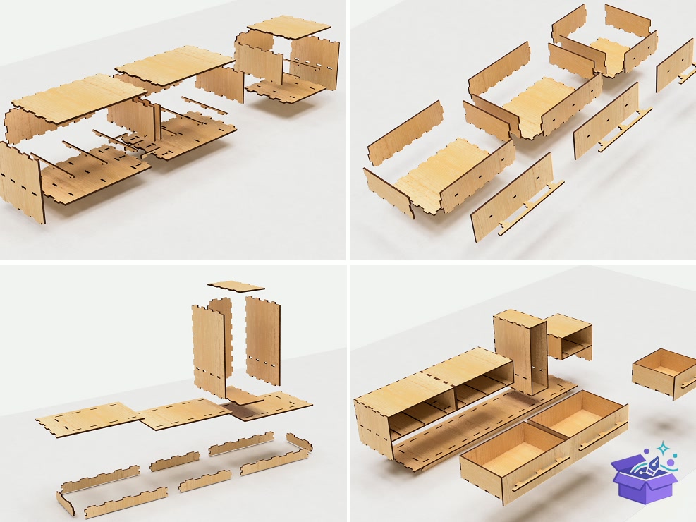 Deskshelf With Drawers Laser - Lazer Kesim ve Çizim Dosyası (SVG, DXF, EPS, PNG) - detaylı önizleme 3
