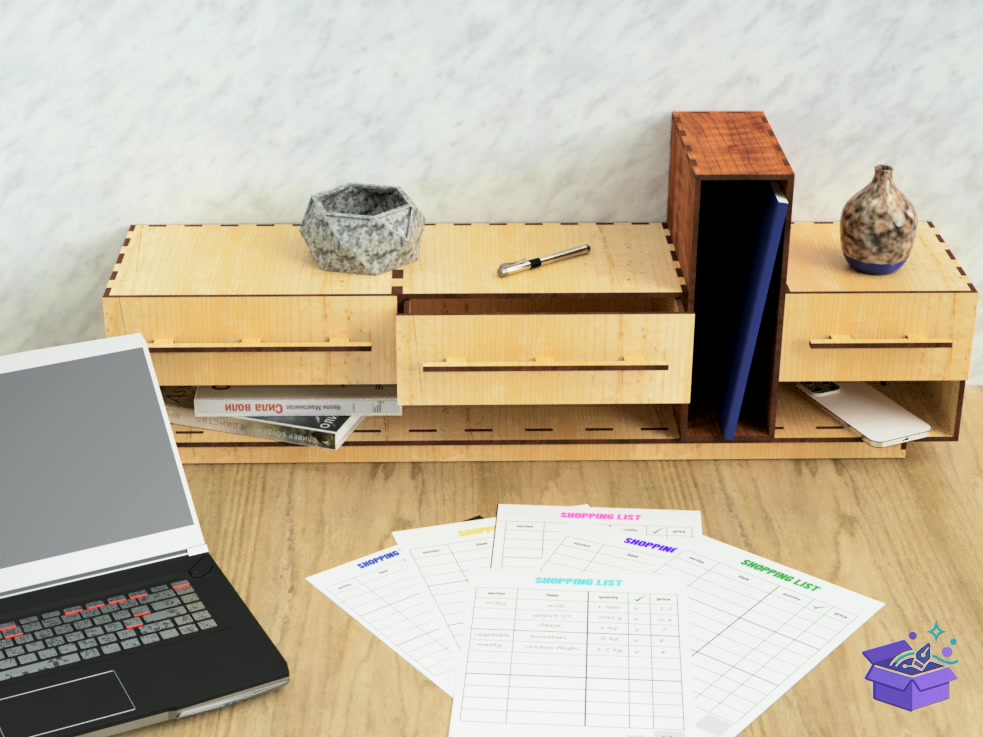 Deskshelf With Drawers Laser - Lazer Kesim ve Çizim Dosyası (SVG, DXF, EPS, PNG) - detaylı önizleme 4