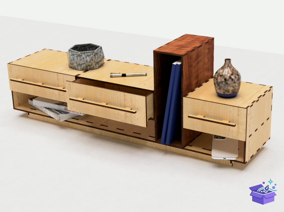 Deskshelf With Drawers Laser - Lazer Kesim ve Çizim Dosyası (SVG, DXF, EPS, PNG) - detaylı önizleme 6
