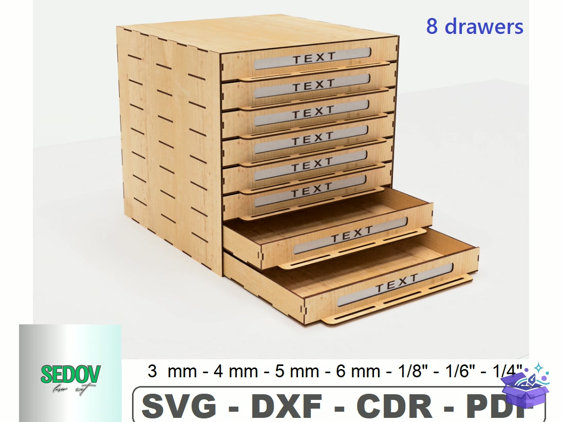 Masaüstü Düzenleyici For 8 Drawers Lazer Kesim - Lazer Kesim ve Çizim Dosyası (SVG, DXF, EPS, PNG) - Lazer Kesim Dosyaları İndir (DXF, SVG, EPS)