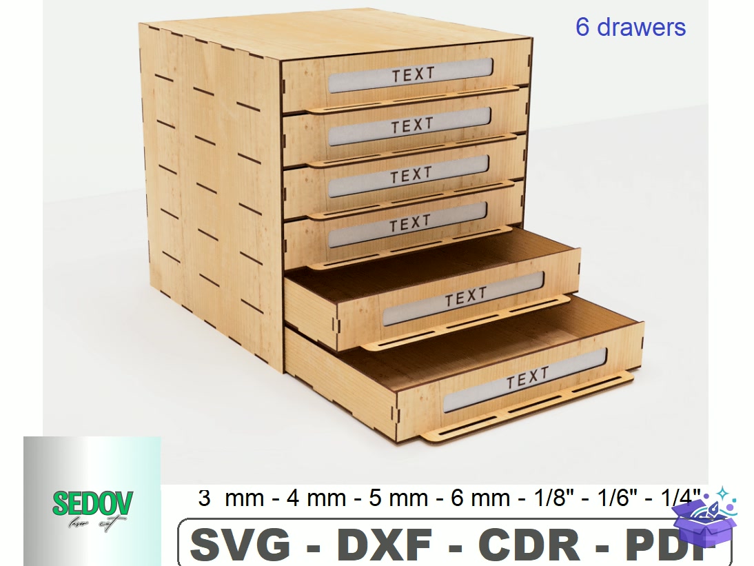 Chest Organizer 6 Drawers Kutu Lazer Kesim - Lazer Kesim ve Çizim Dosyası (SVG, DXF, EPS, PNG) - Lazer Kesim Dosyaları İndir (DXF, SVG, EPS)