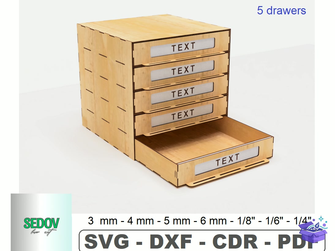 Table Organizer 5 Drawers Laser - Lazer Kesim ve Çizim Dosyası (SVG, DXF, EPS, PNG) - Lazer Kesim Dosyaları İndir (DXF, SVG, EPS)