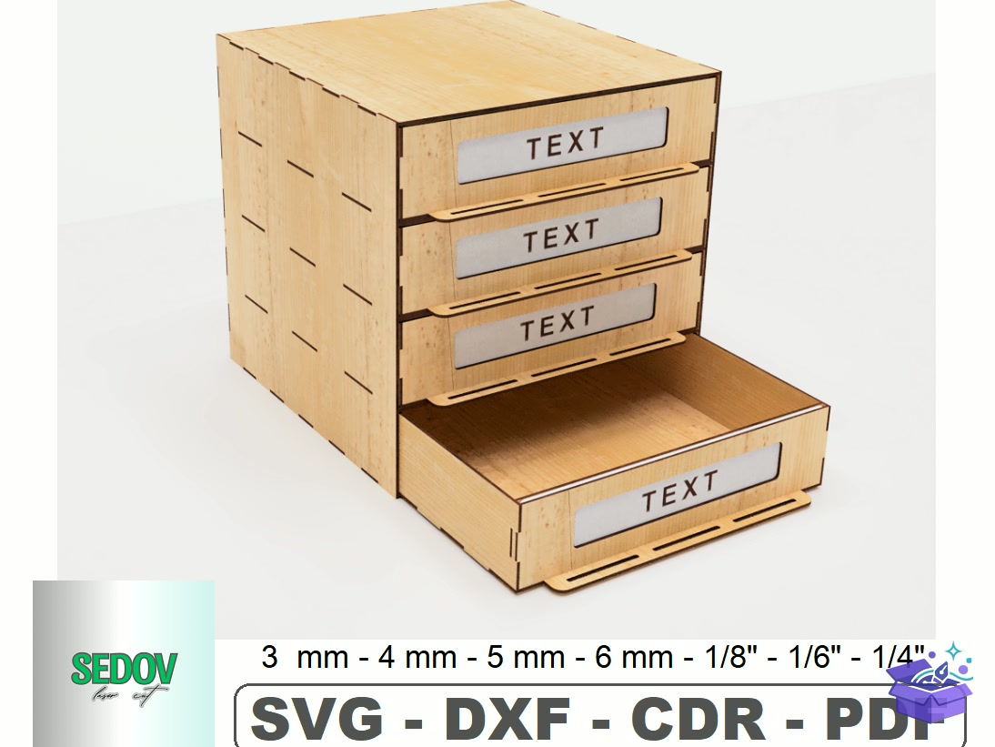 Organizer With 4 Drawers Laser - Lazer Kesim ve Çizim Dosyası (SVG, DXF, EPS, PNG) - Lazer Kesim Dosyaları İndir (DXF, SVG, EPS)