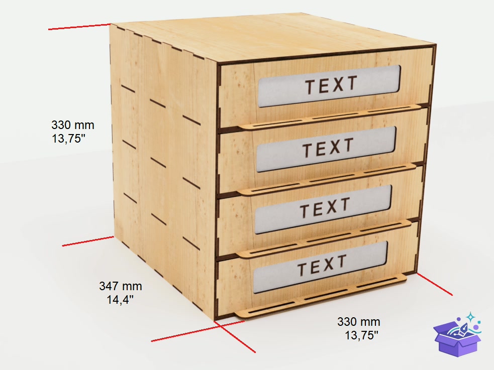 Organizer With 4 Drawers Laser - Lazer Kesim ve Çizim Dosyası (SVG, DXF, EPS, PNG) - detaylı önizleme 2