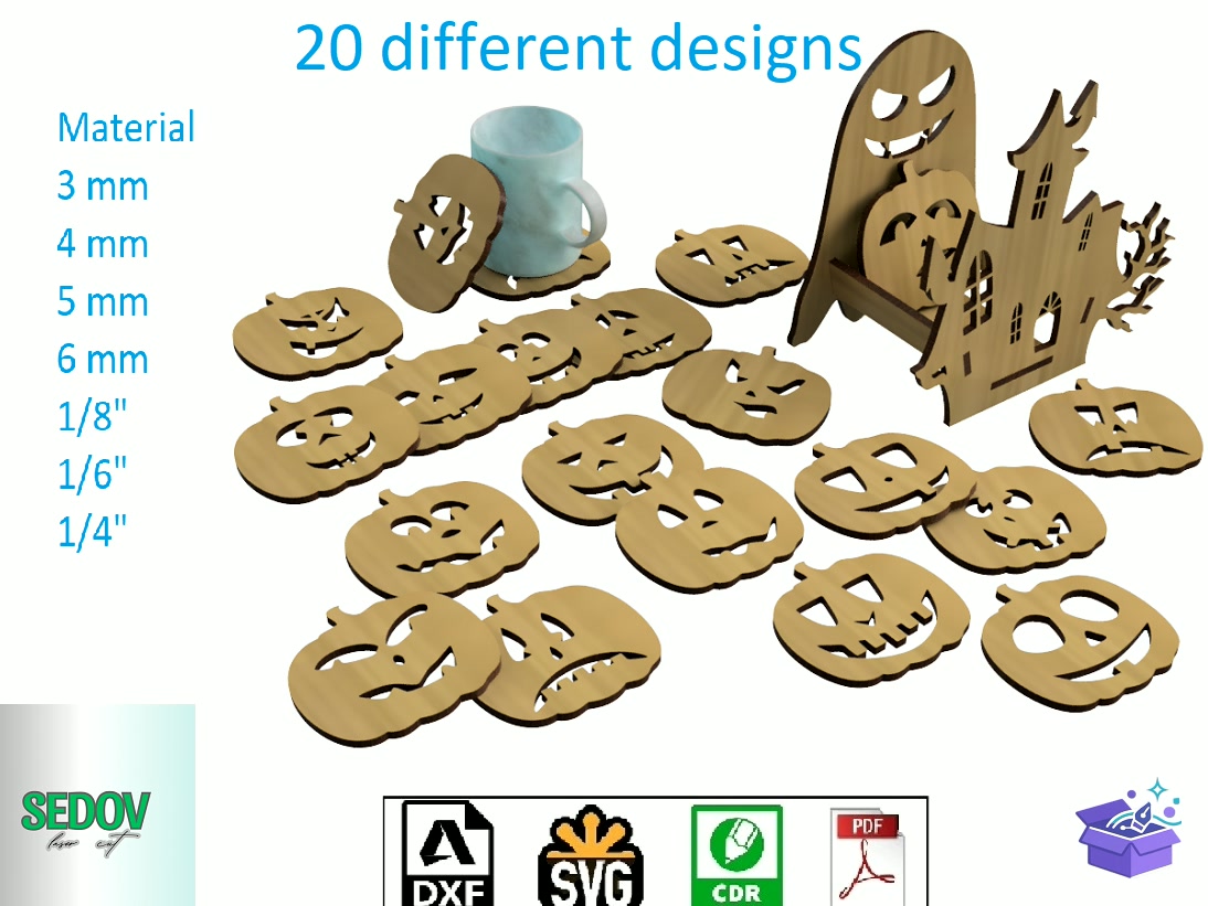Whimsical Pumpkin Cup Tutucu Kit Laser - Lazer Kesim ve Çizim Dosyası (SVG, DXF, EPS, PNG) - Lazer Kesim Dosyaları İndir (DXF, SVG, EPS)